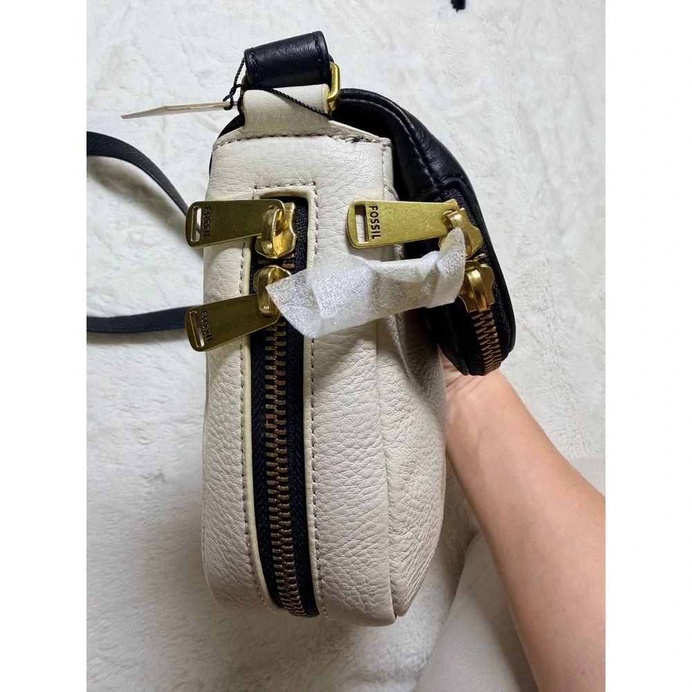 Fossil Preston Crossbody Flap Bag Bone Black Leather ZB5941105